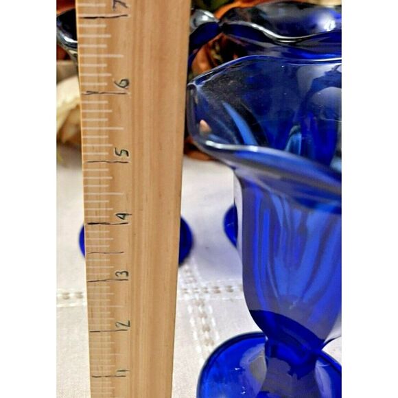 Anchor Hocking Cobalt Blue Footed Tulip Ice Cream Sundae Dessert Dish Set of 3 - Picture 5 of 5